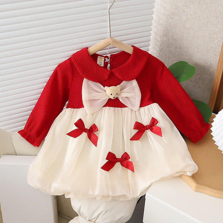 Girl's Imported Red Bow Frock [GF-7489] (1Y- 4Years)