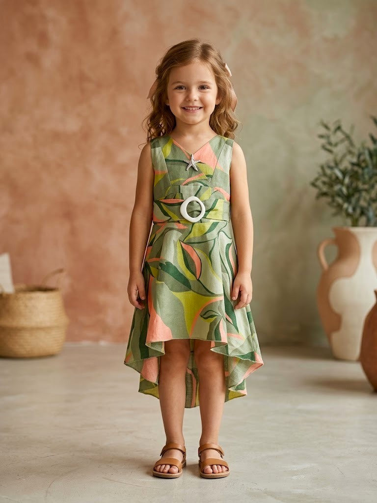 Girls Printed Cotton Dress [GD-7878] (3-11 Years)