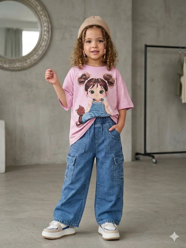 Girl's Imported Oversized Pink Co-Ord Set [GCS-4589] (5-11 Years)