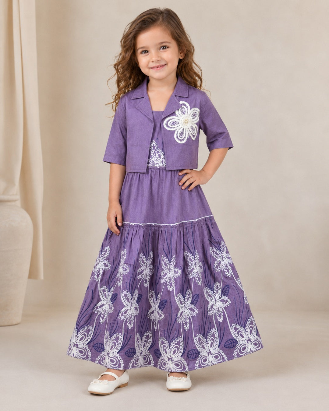 GIRLS EMBROIDED LONG ONEPIECE WITH JACKET [GD-5586] (4-12 Years)