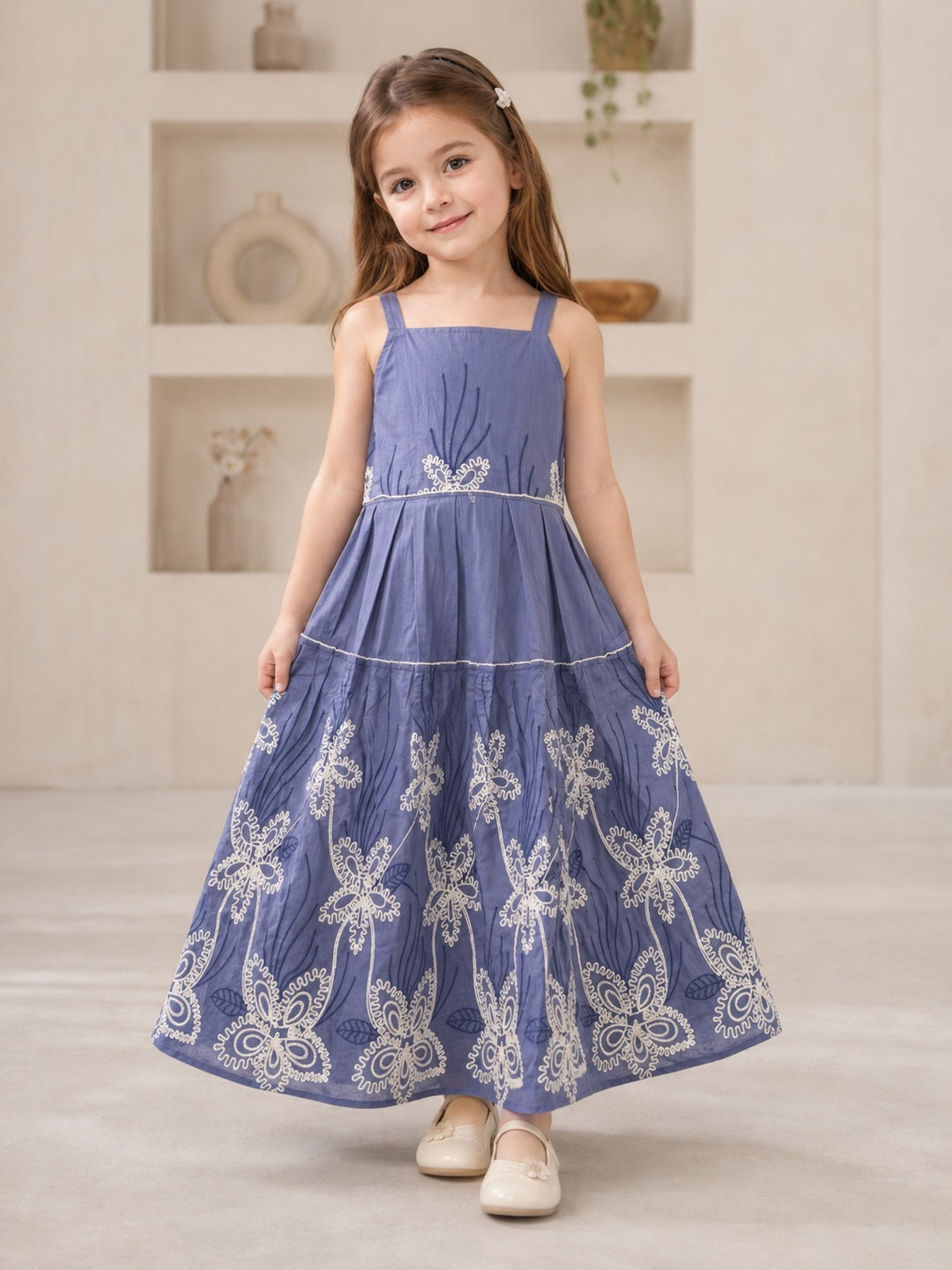 GIRLS EMBROIDED LONG ONEPIECE WITH JACKET [GD-8952] (4-12 Years)