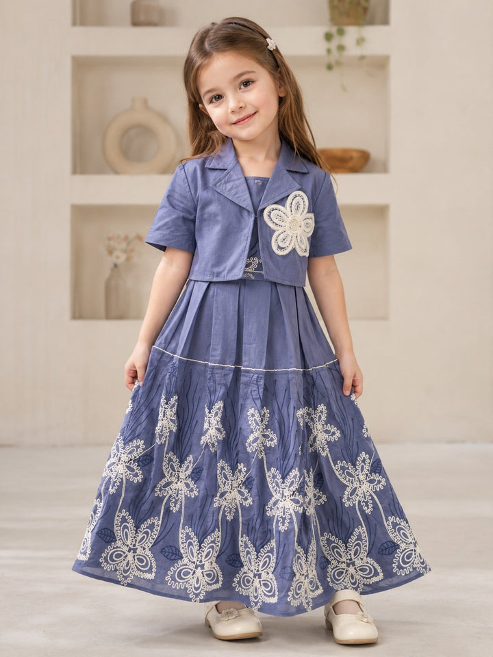 GIRLS EMBROIDED LONG ONEPIECE WITH JACKET [GD-8952] (4-12 Years)