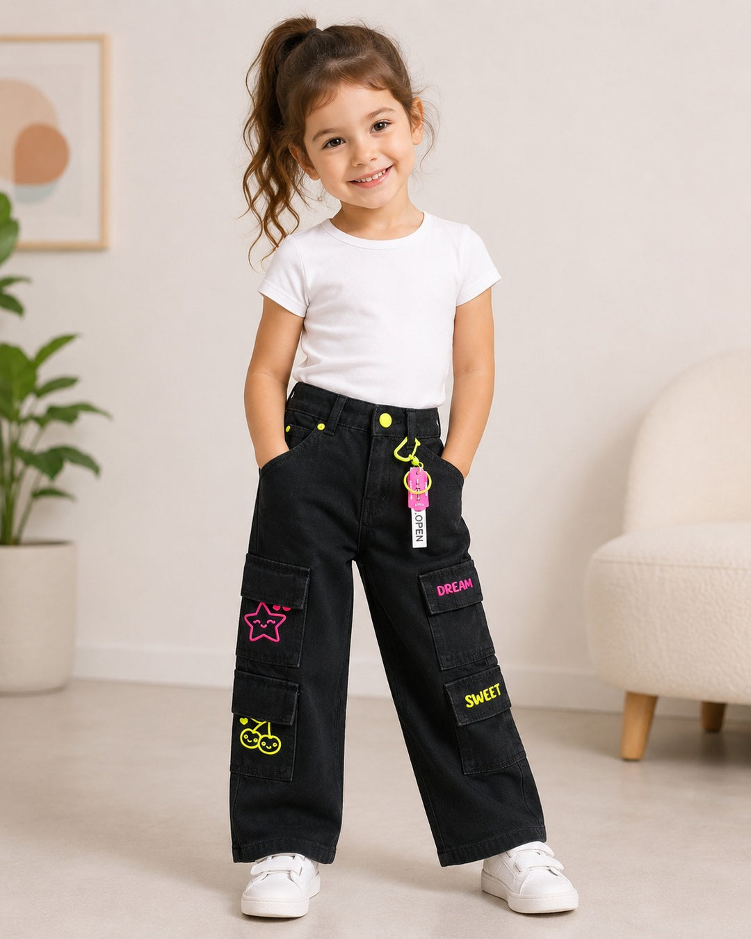 Girls Embroided Wide Leg Denim Jeans (Only Jeans) [GJ-1622] (1-12Years)