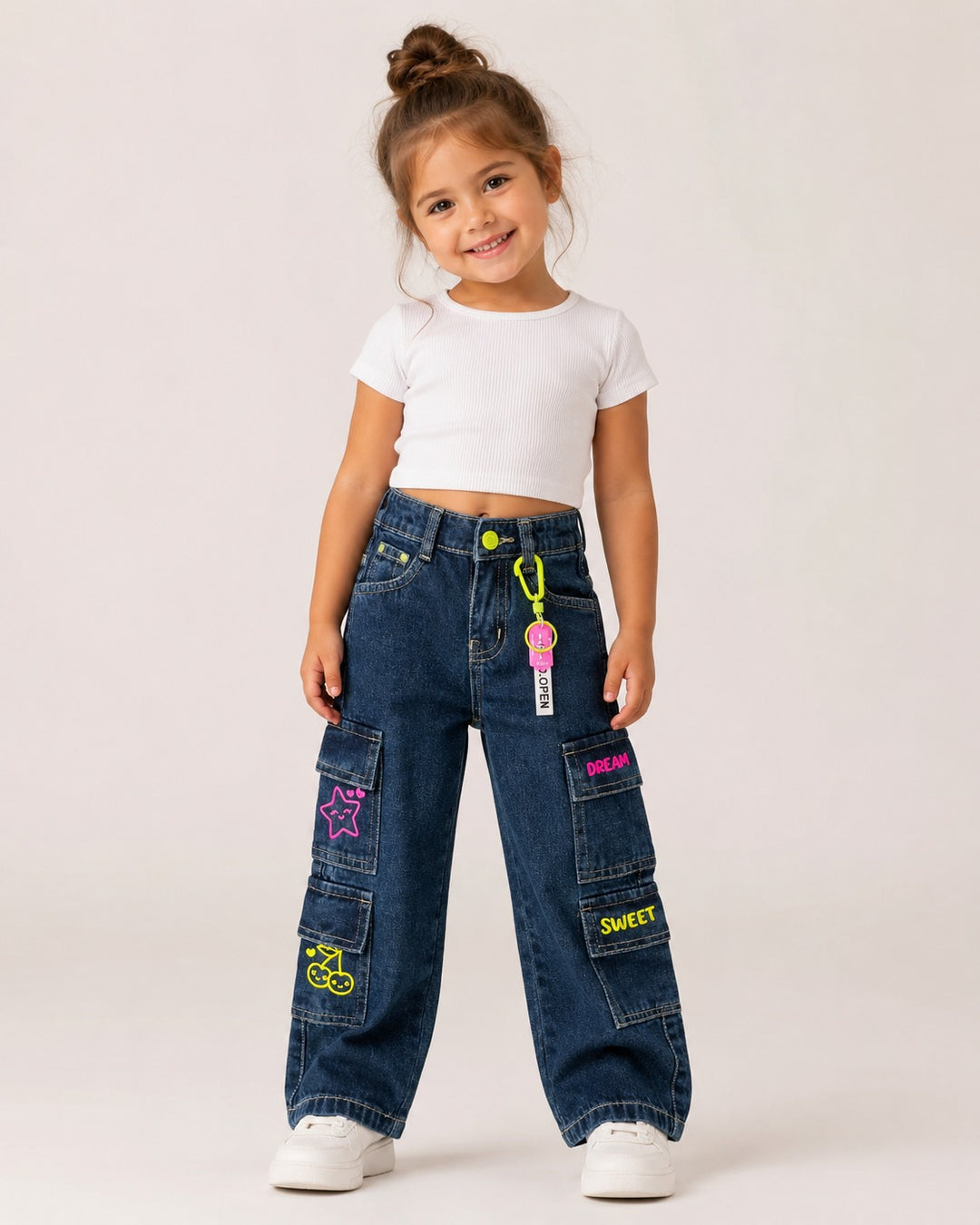 Girls Embroided Wide Leg Denim Jeans (Only Jeans) [GJ-1544] (1-12Years)
