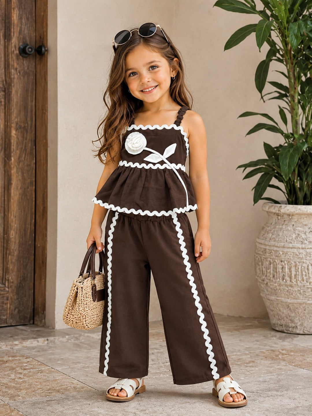 Girls Dark Brown Imported Co-Ord Set [GCS-7584](3-9Years)