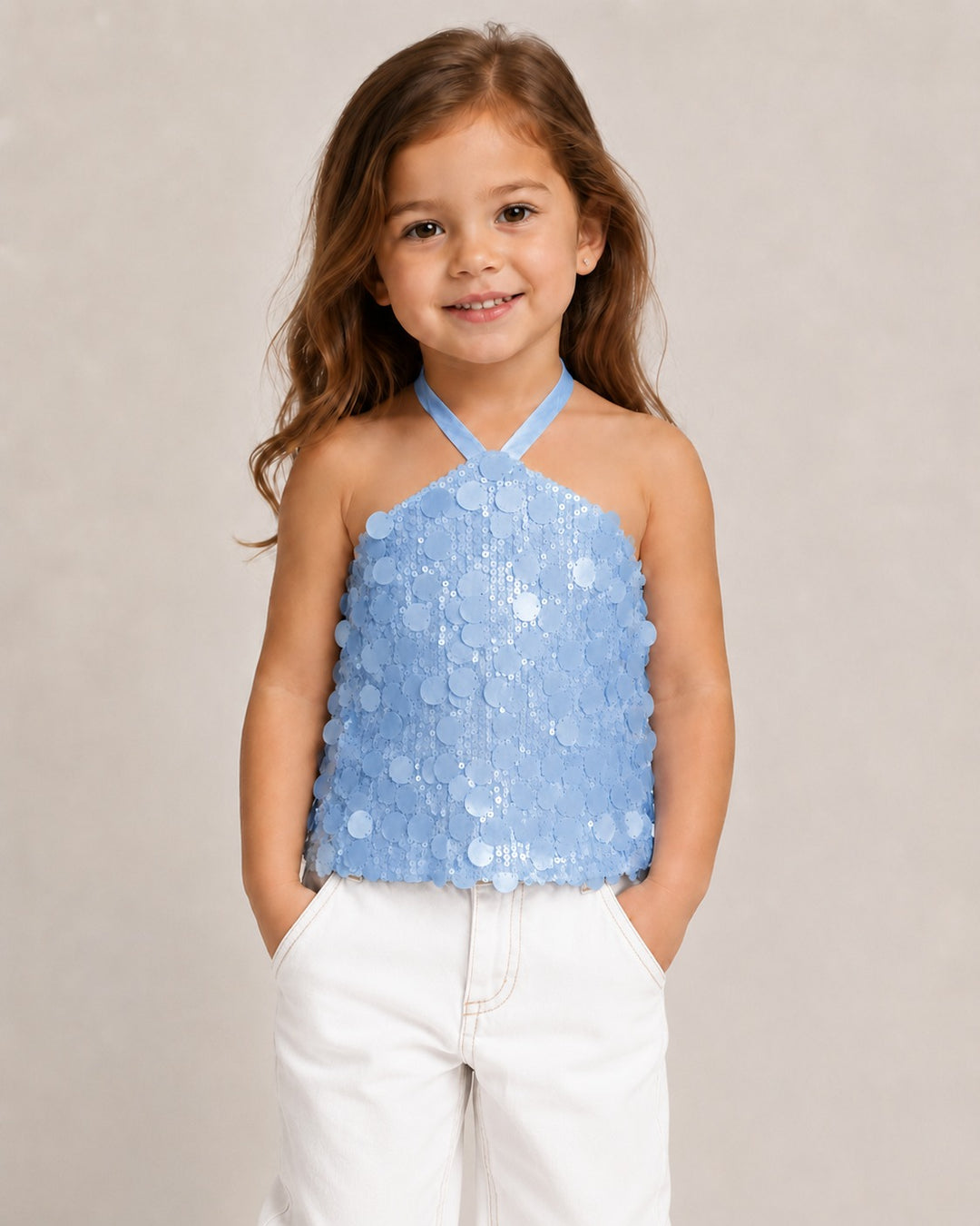 Girls Sleeveless Sequin Partywear Top (Only Top) [GT-2356] [4-12Years]