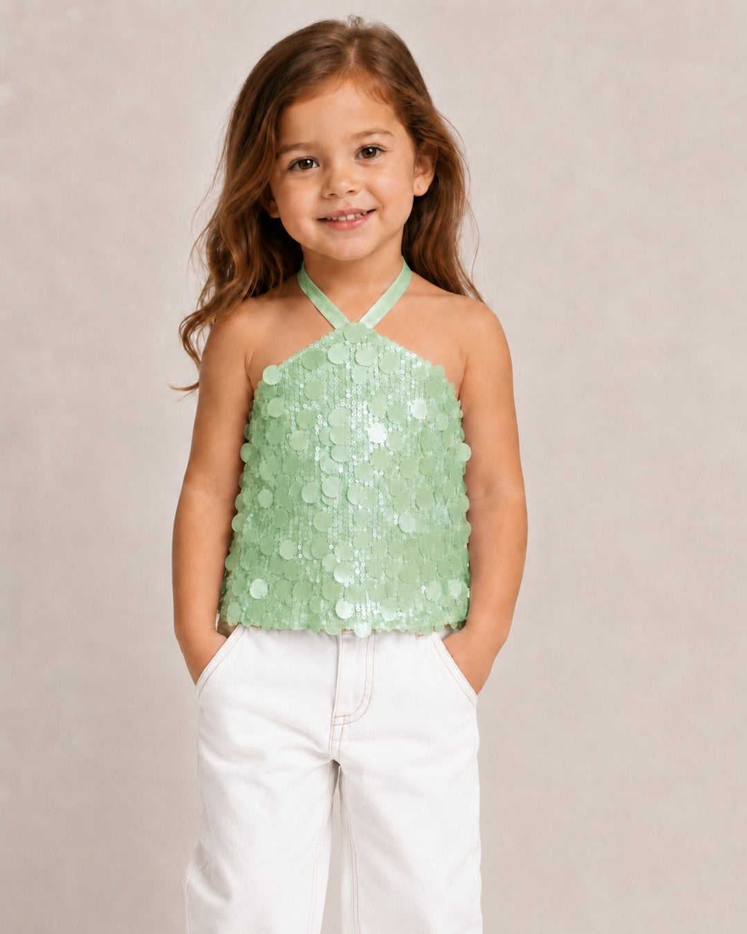 Girls Sleeveless Sequin Partywear Top (Only Top) [GT-2987] [4-12Years]