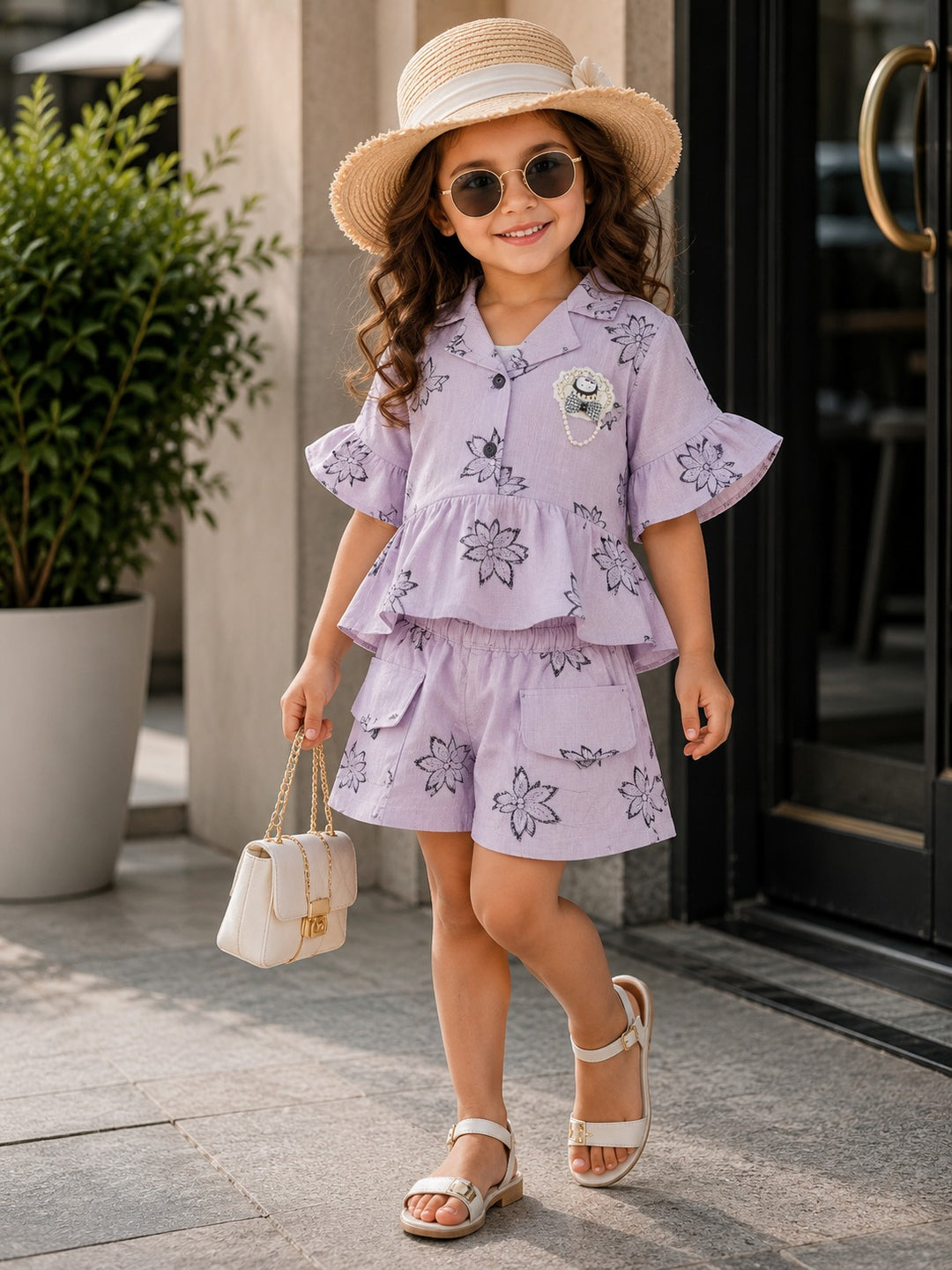 Girl's Printed Shorts Co-Ord Set [GCS-1512] (1-6 Years)