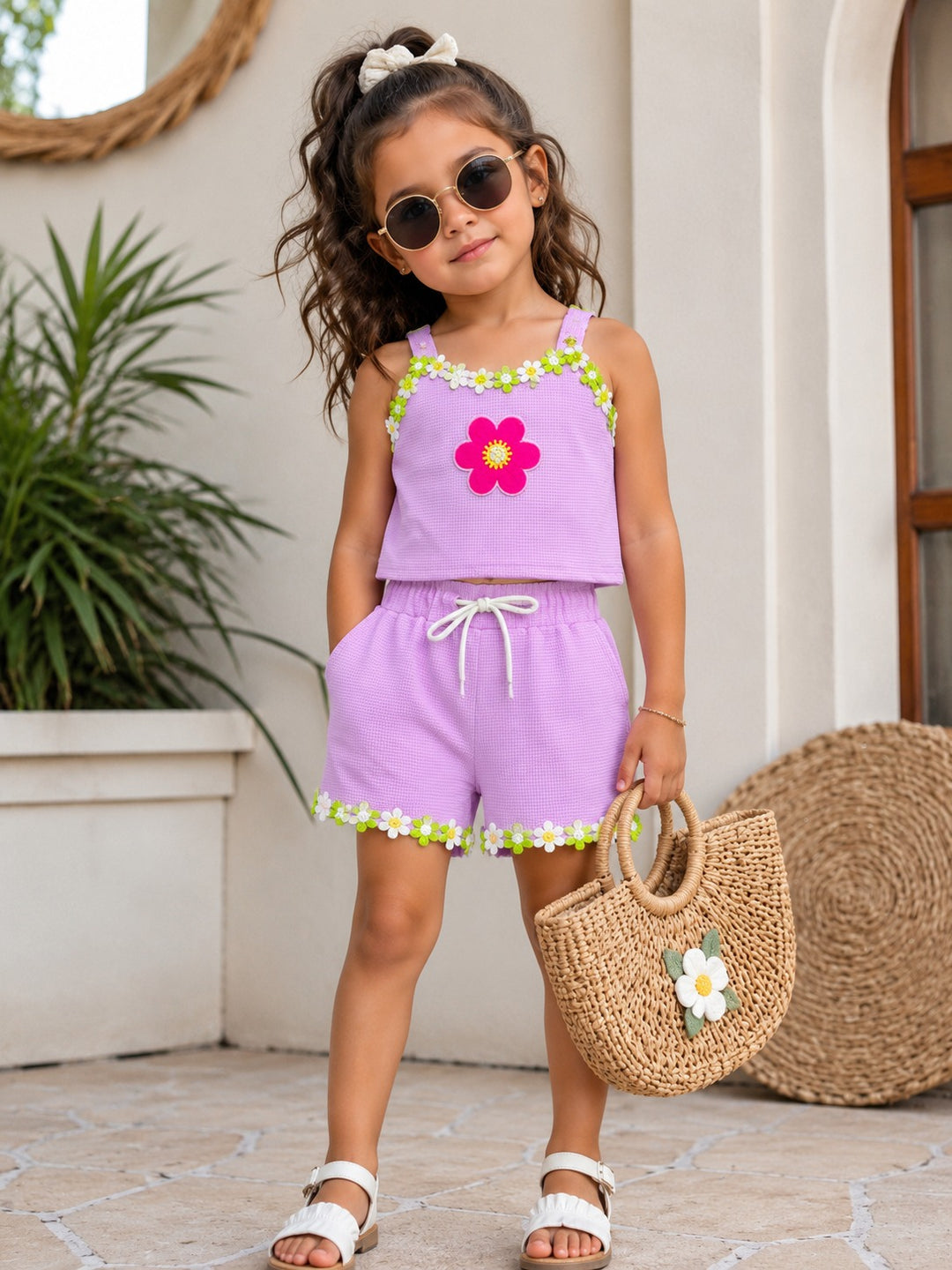 Girls Casual Lavender Flower Co-Ord Set [GCS-7589] (3-10 Years)