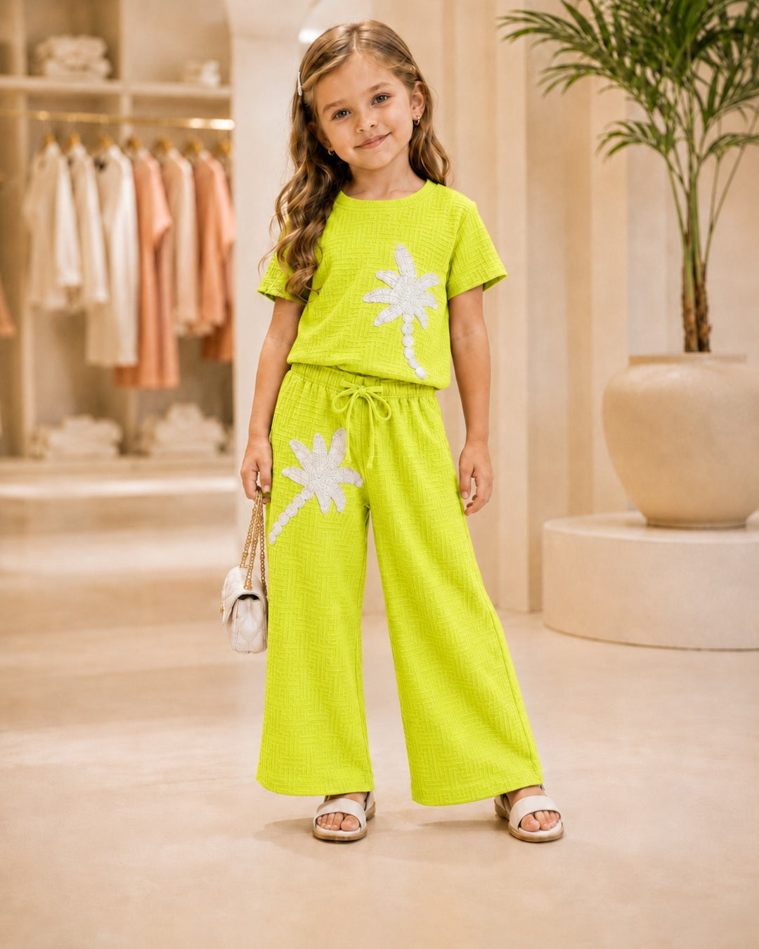 Girl's Casual Neon Green Co-Ord Set [GCS-4157] (3-12Years)