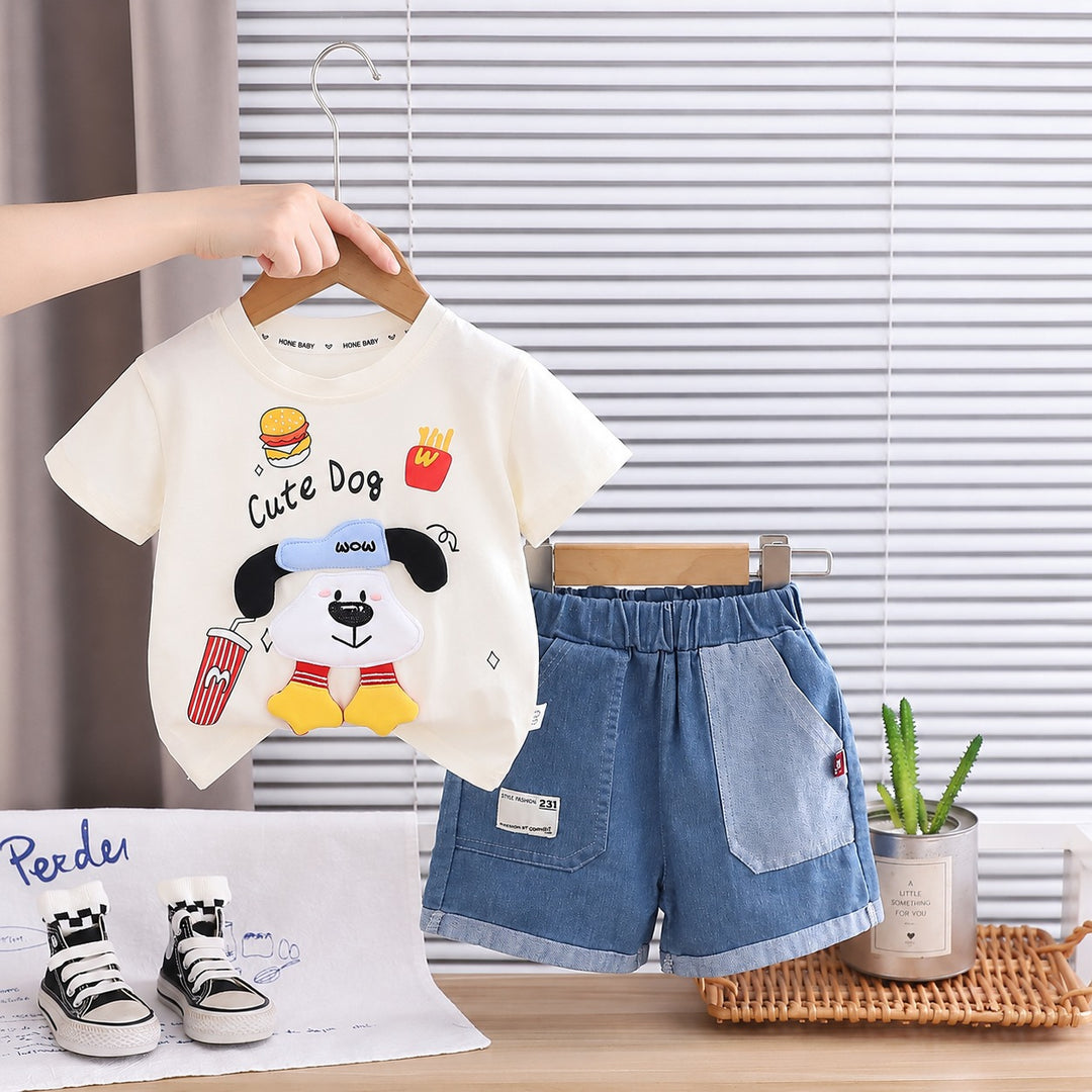 Boys Cartoon Cream Cord Set [BT -5458] [1-6 Years]