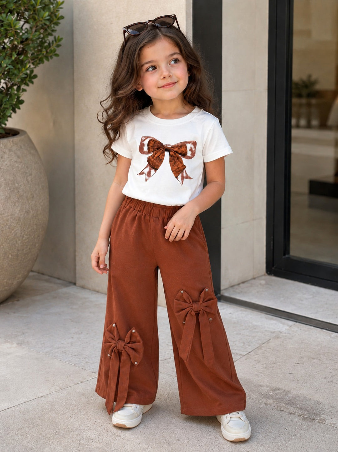 Girl's Brown Bow Co-Ord Set  [GCS-6E-2221] (4-12 Years)