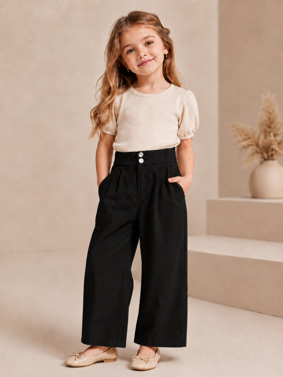 Girls Black Double Button Korean Pant [ONLY PANT] [GJ-2358](4-12Years)