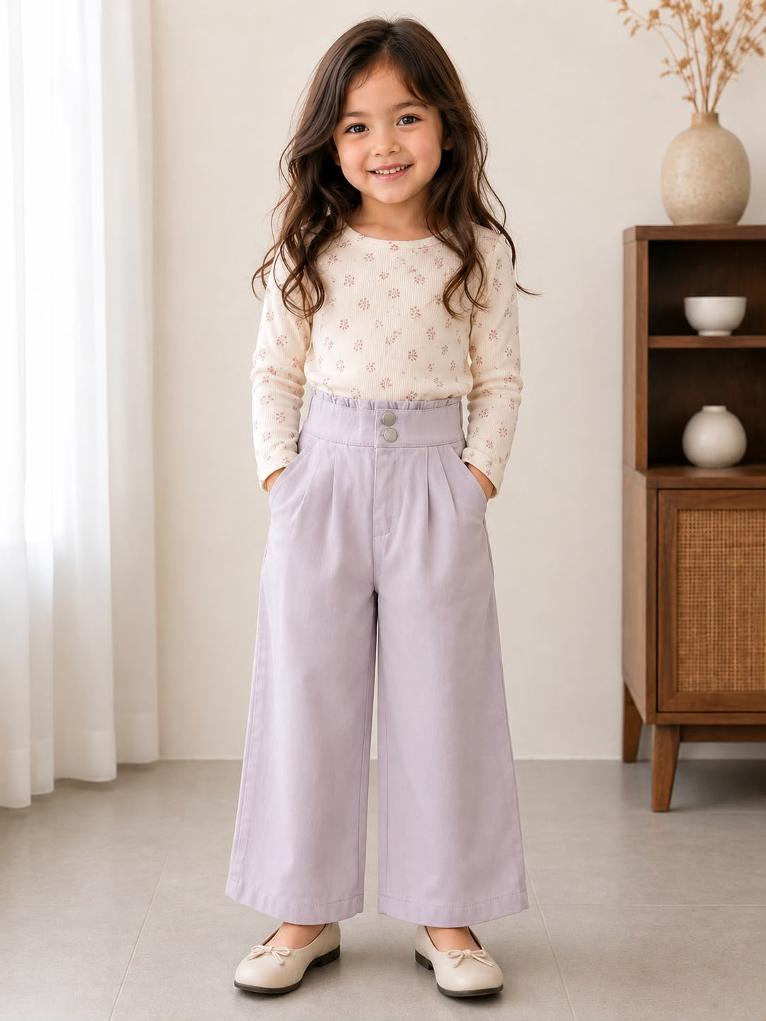 Girls Lilac Double Button Korean Pant [ONLY PANT] [GJ-1018](4-12Years)