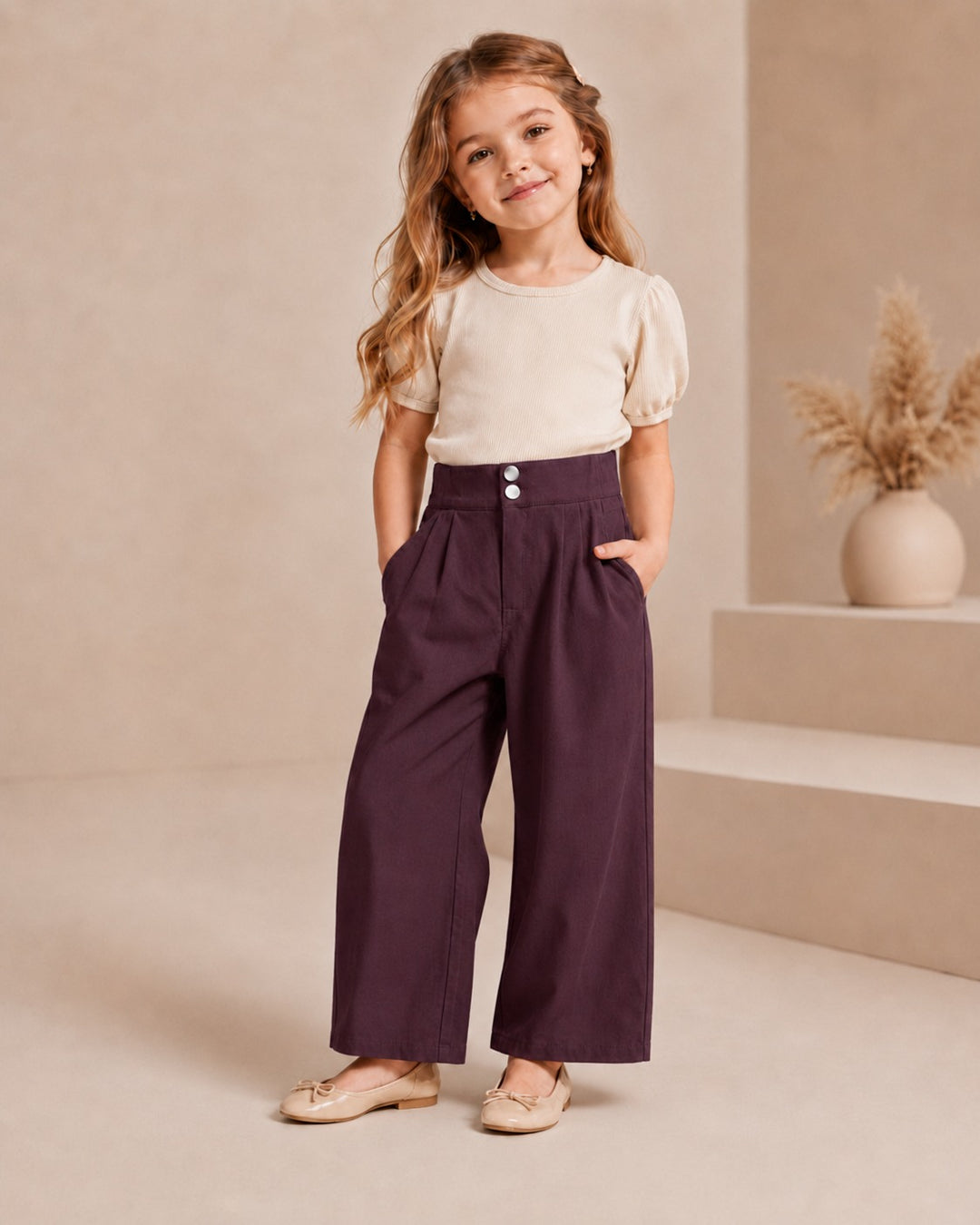 Girls Wine Double Button Korean Pant [ONLY PANT] [GJ-1478](4-12Years)
