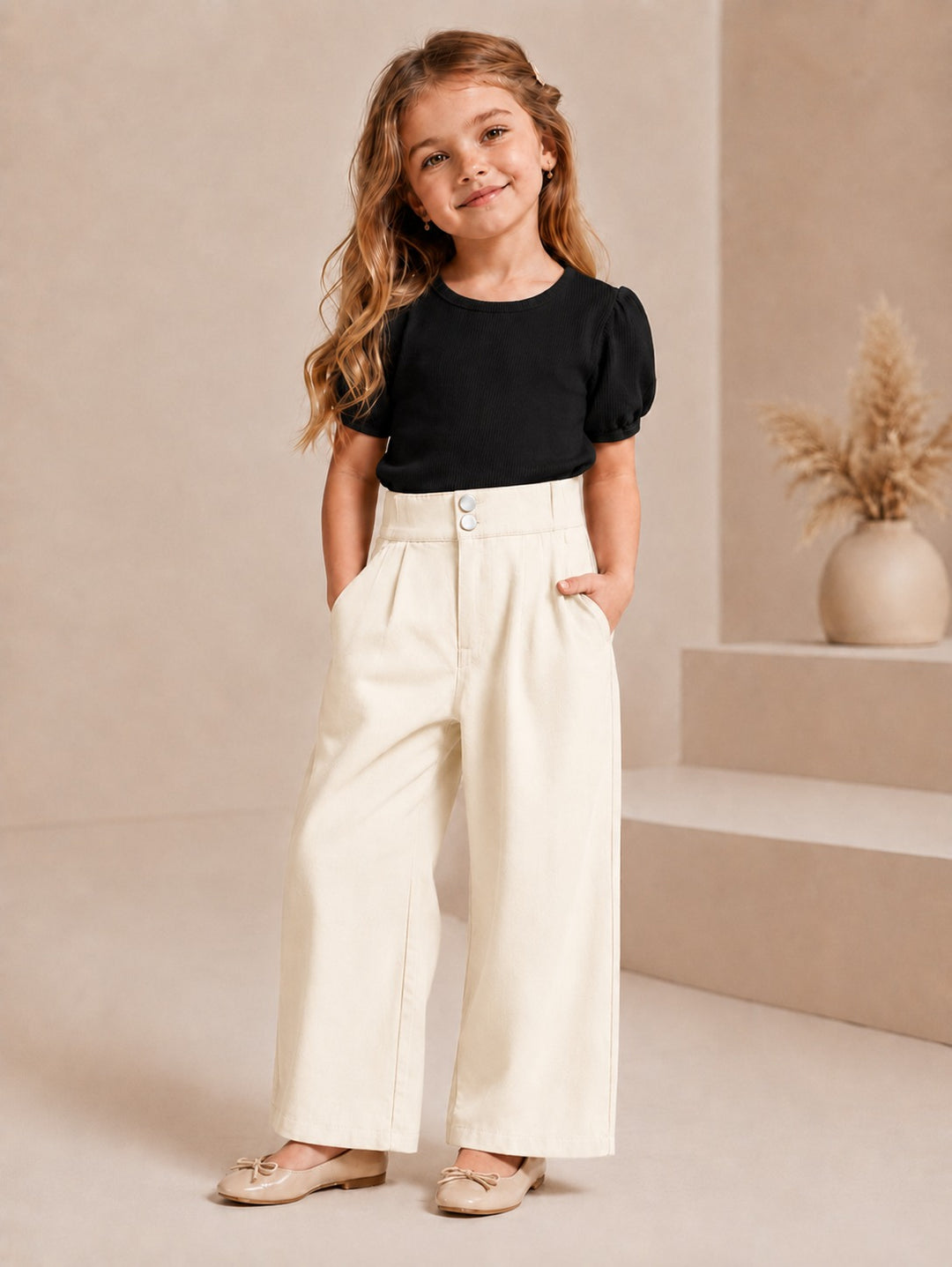 Girls Cream Double Button Korean Pant [ONLY PANT] [GJ-1003](4-12Years)