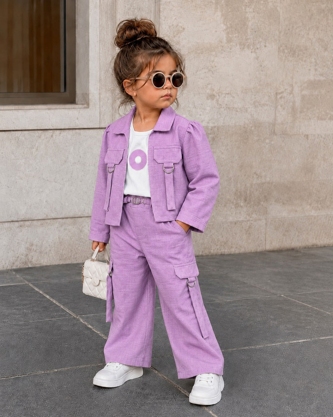 GIRLS 3 PIECE LAVENDER UTILITY CO-ORD SET [6E-2685] (1-7Years)