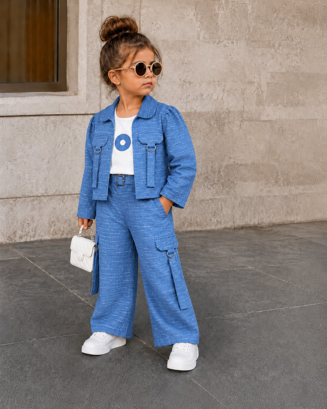 GIRLS 3 PIECE BLUE UTILITY CO-ORD SET [6E-4231] (1-7Years)