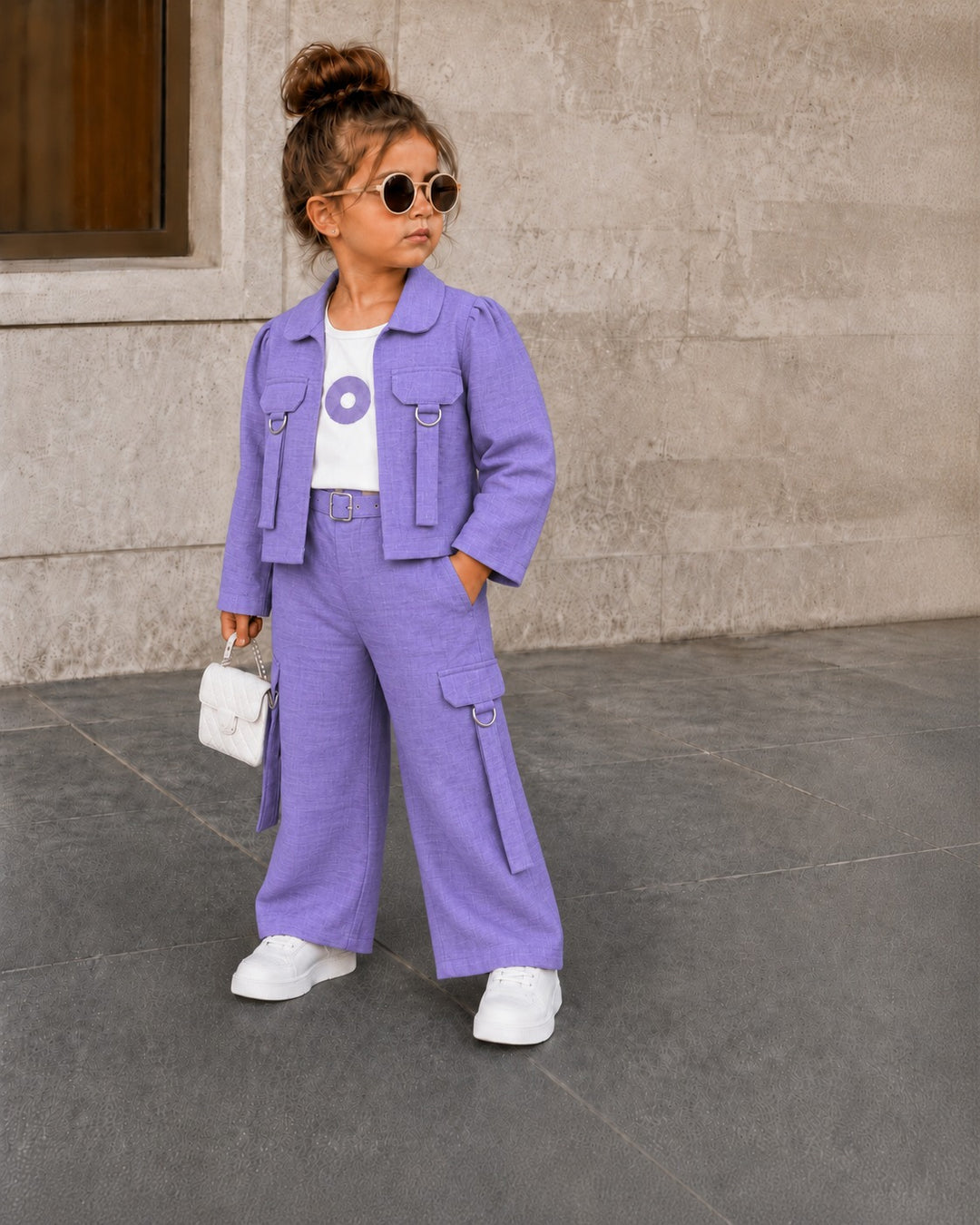 GIRLS 3 PIECE PURPLE UTILITY CO-ORD SET [2E-6542] (1-7Years)