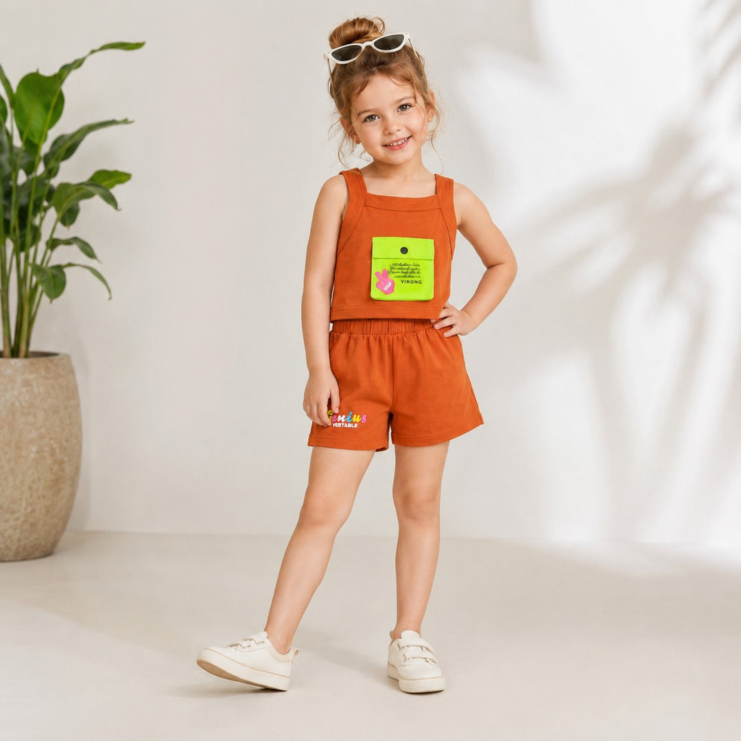 Girl's Rust Funky Shorts Co-Ord Set [5J-2458] (3-11 Years)