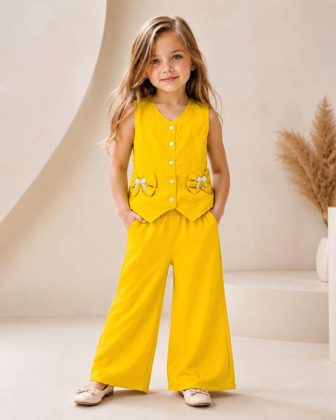Girl's Casual Yellow Co-Ord Set [6F-5622] (4-12Years)