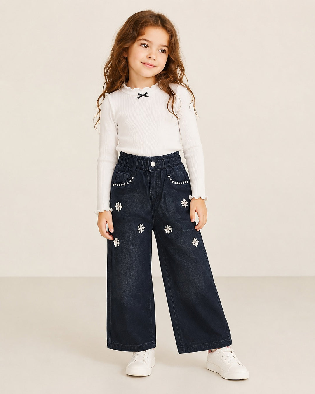 Girls Embellished Black Denim Jeans (Only Jeans) [5D-1521] (6-12Years)