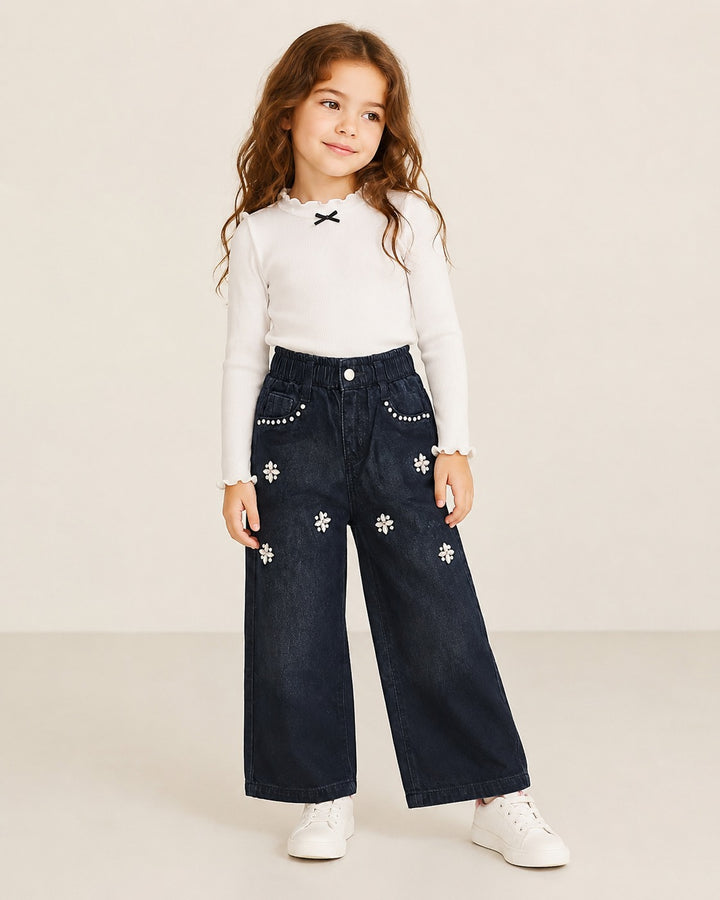 Girls Embellished Black Denim Jeans (Only Jeans) [5D-1521] (6-12Years)