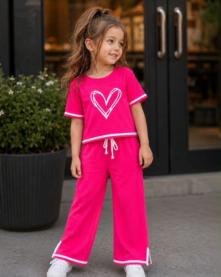 Girls Hot Pink Heart Charm Lounge Co-ord Set [GCS-6J-5924](3-12 Years)