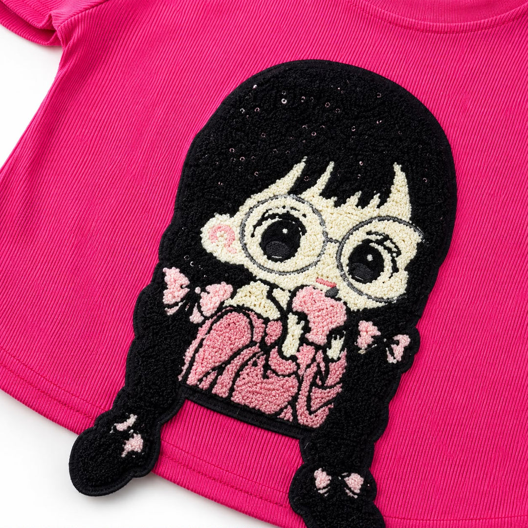 Girls Hot Pink Cartoon Applique Co-Ord Set [6F-5155] (4-12 Years)