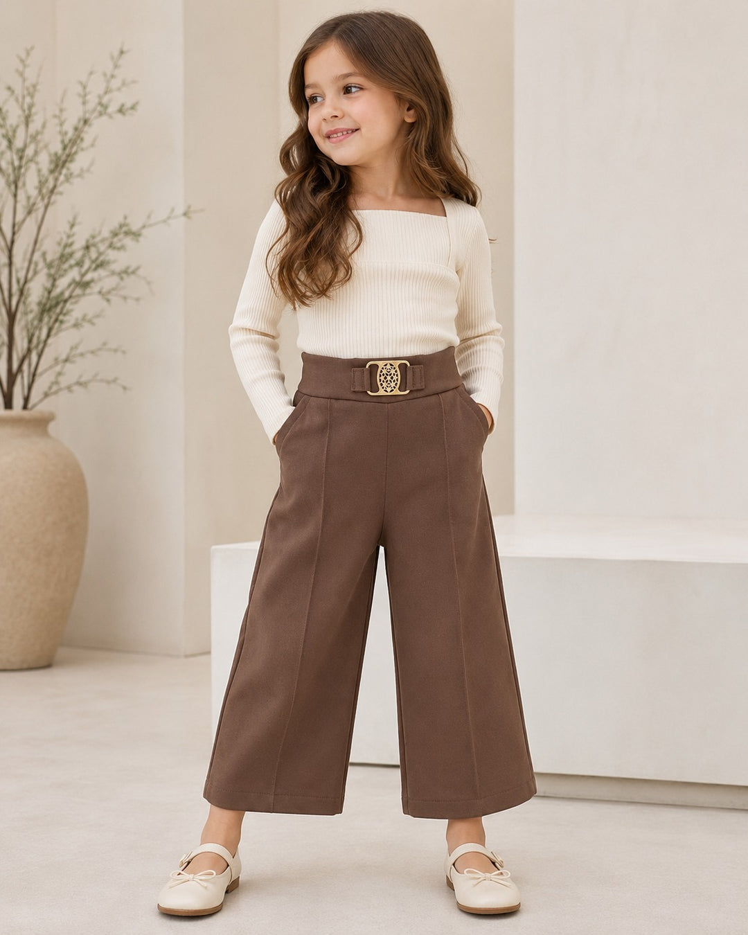 Girls Brown Korean Pant [ONLY PANT] [GJ-4D-2488] (4-12Years)