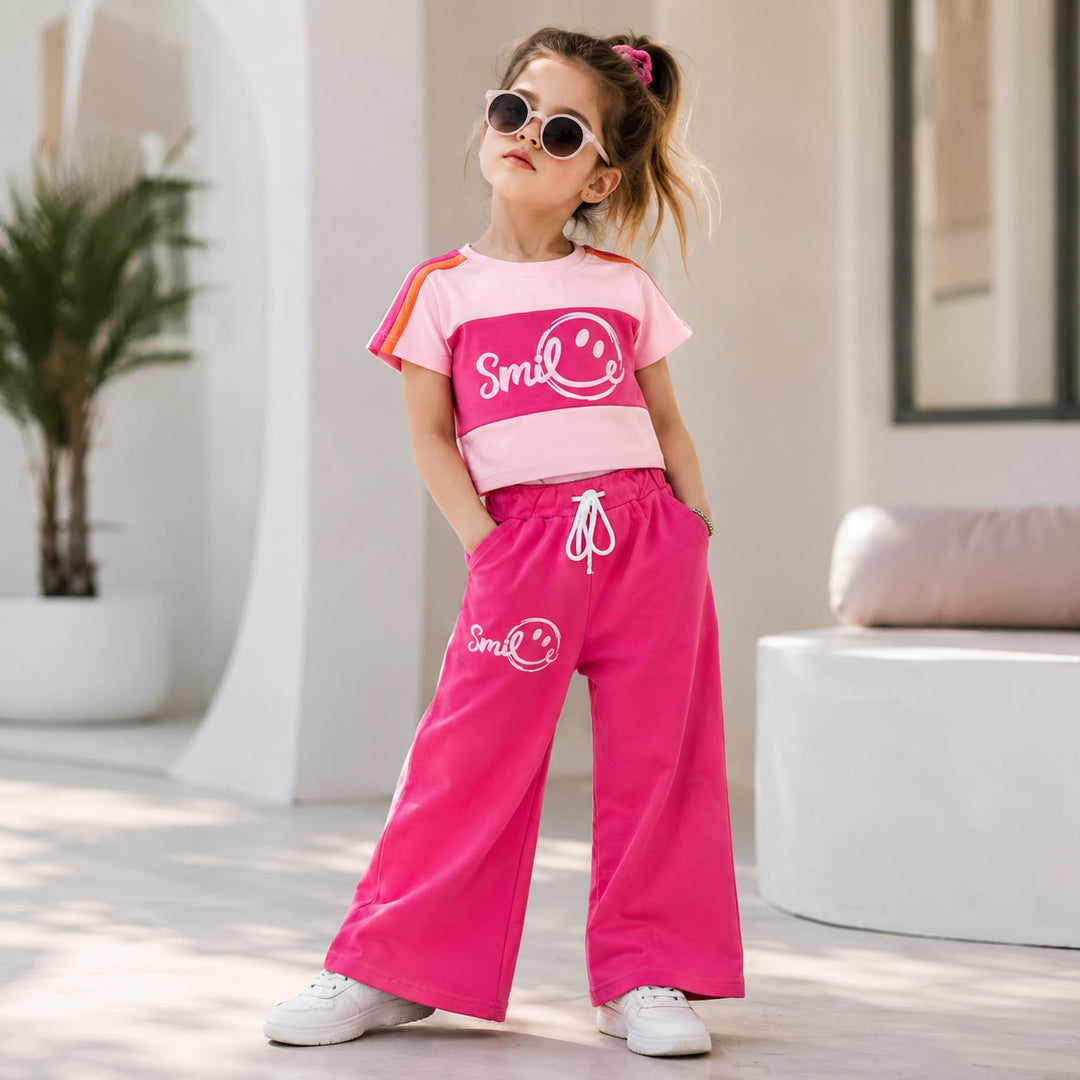 Girl's Smiley Hot Pink Co-Ord Set [GCS-5E-4241](4-12 Years)