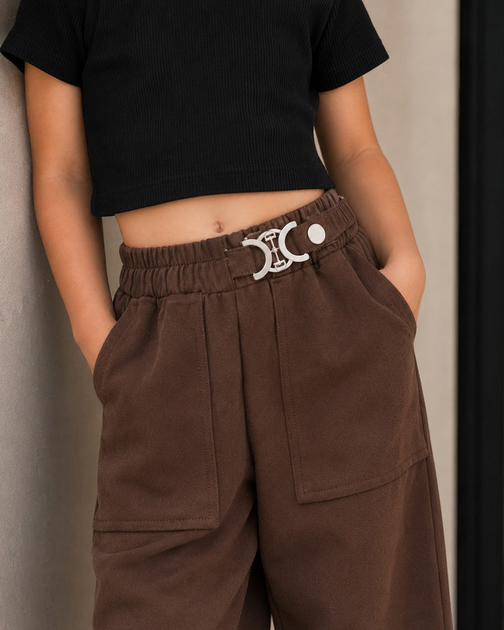 Girls Brown Korean Pant [ONLY PANT] [GJ-5D-2447] (4-12Years)