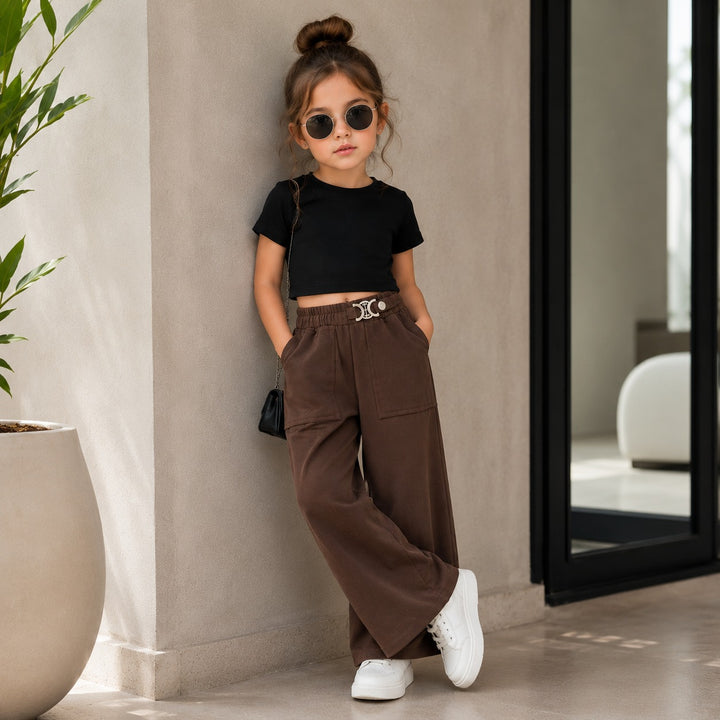 Girls Brown Korean Pant [ONLY PANT] [GJ-5D-2447] (4-12Years)