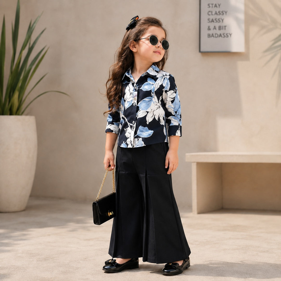 Girls Printed Black Co-Ord Set [GCS-4E-8454] (4-12 Years)