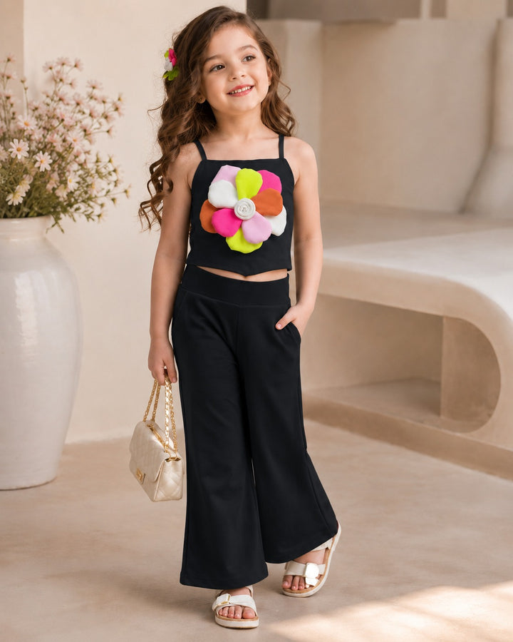 Girls Casual Flower Black Co-Ord Set [GCS-4G-1561] (3-11 Years)