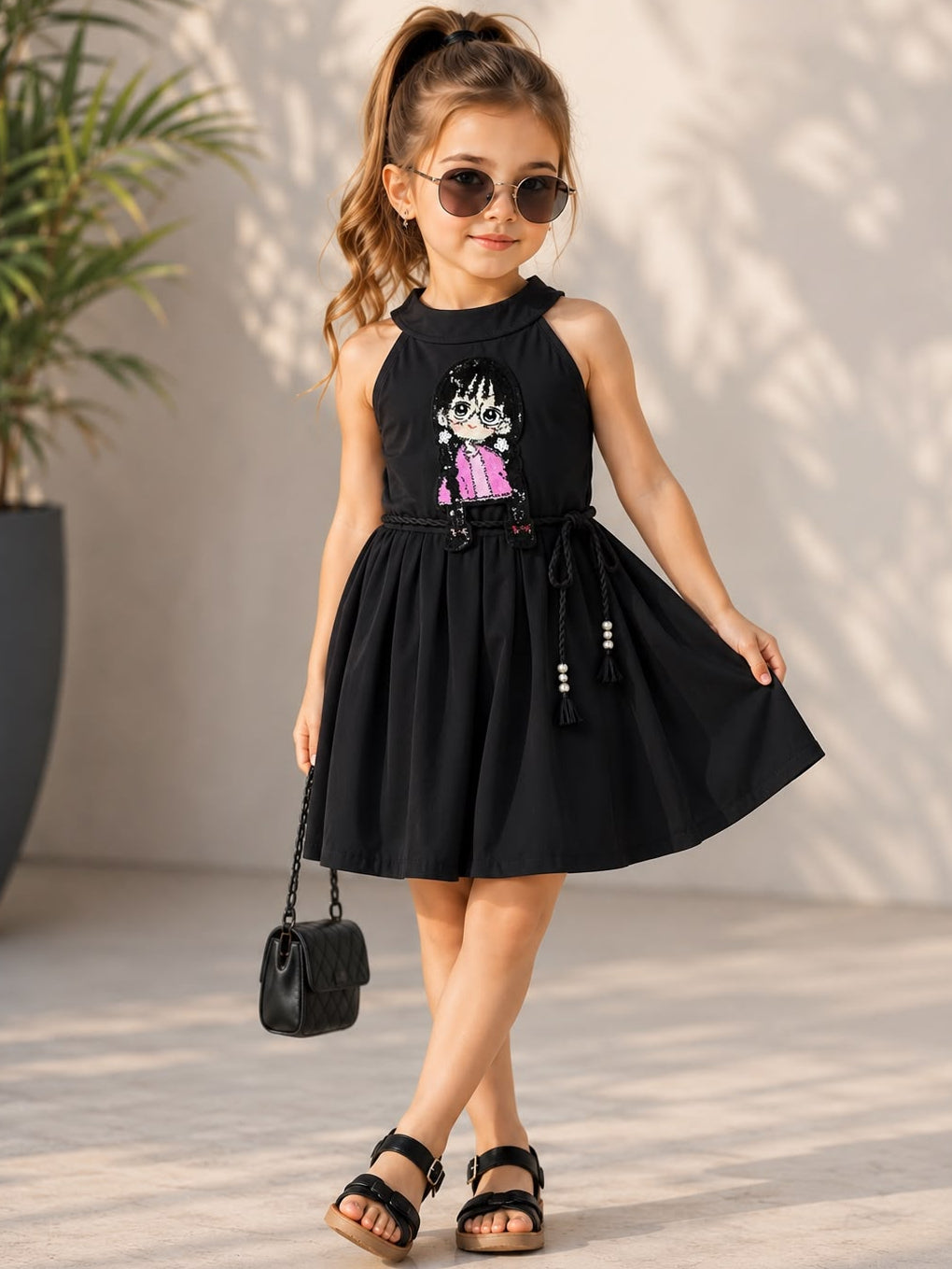 Girls Black Sequin Doll Party Dress [GD-1B-7980] (9 Months - 5Years)