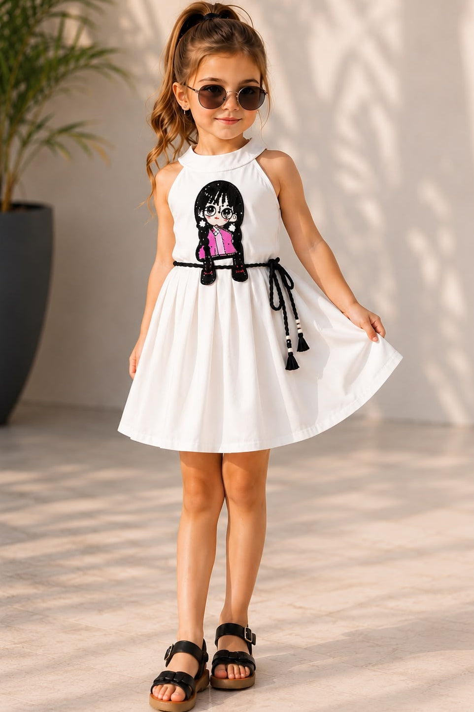Girls White Sequin Doll Party Dress [GD-1B-8896] (9 Months - 5Years)