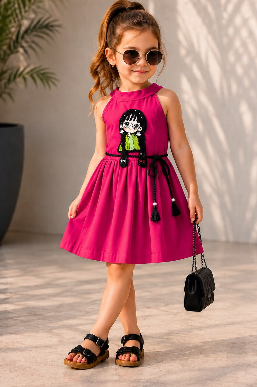 Girls Hot Pink Sequin Doll Party Dress [GD-1B-3458] (9 Months - 5Years)