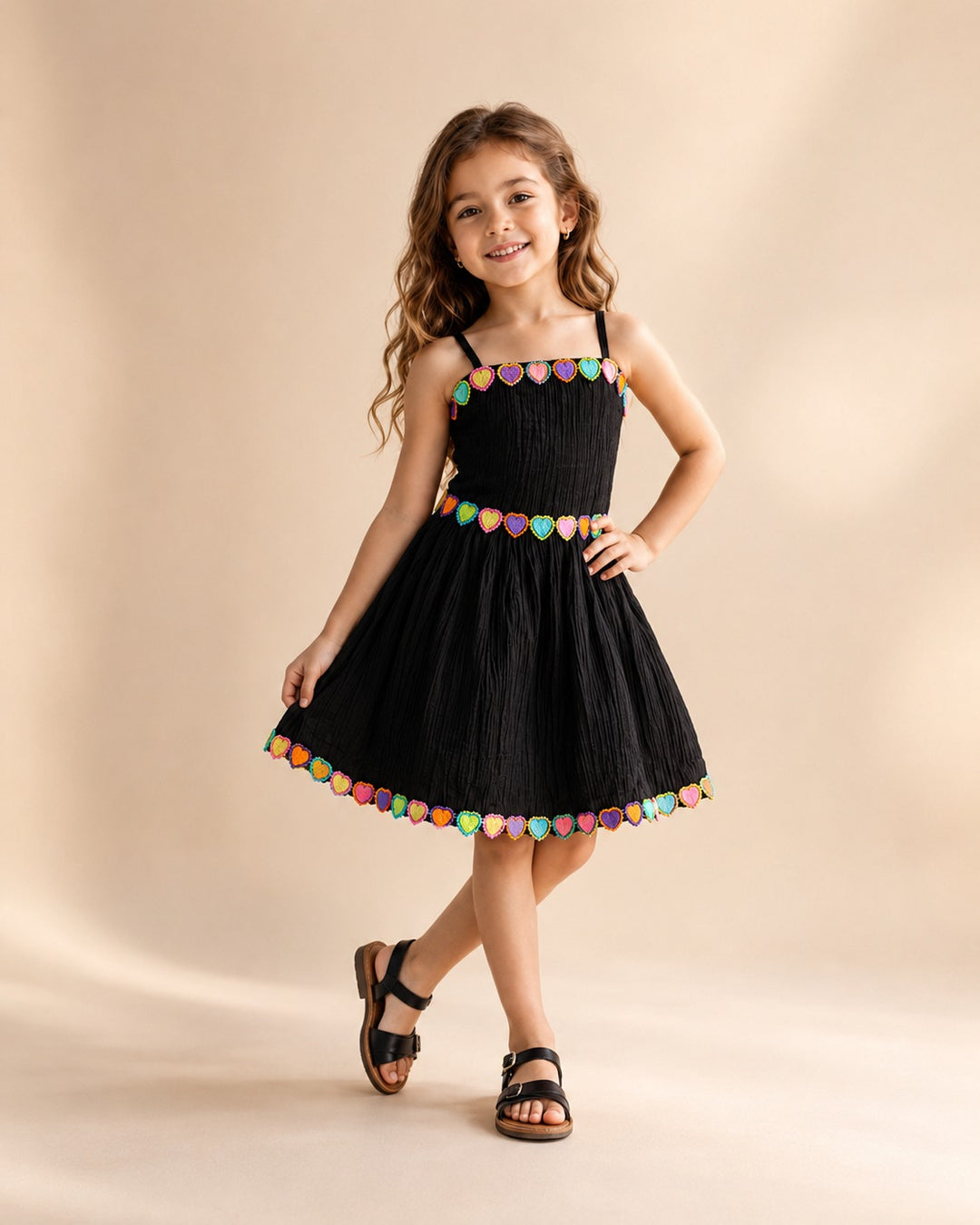 Girls Black Rainbow Hearts Sleeveless Party Dress [GD-1A-6369] (4-12Years)