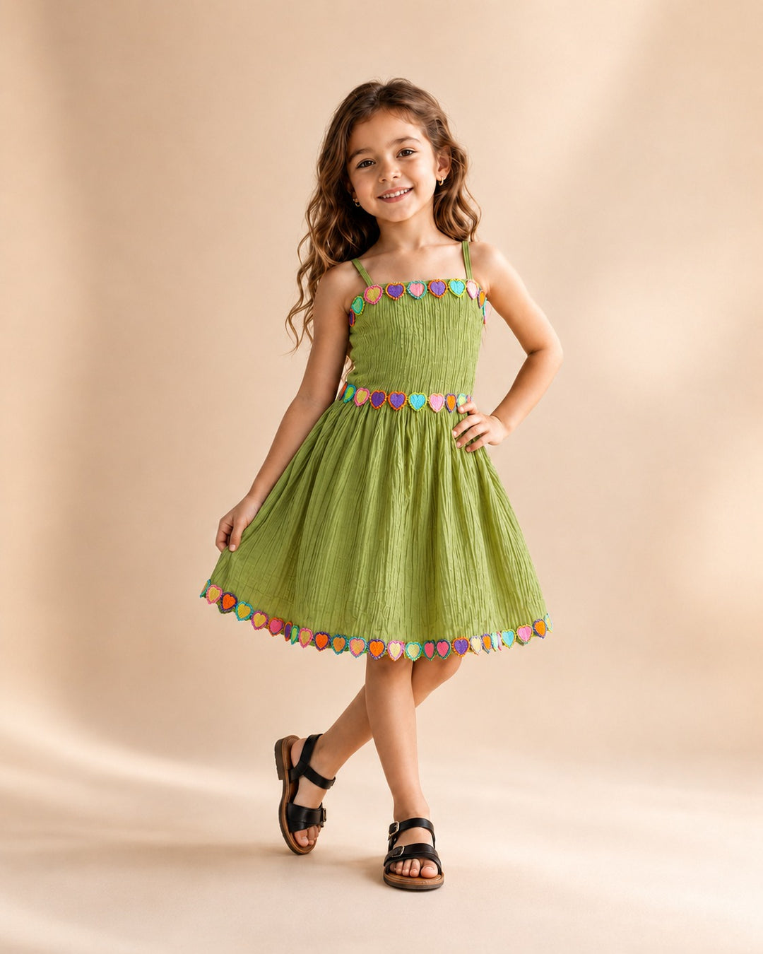 Girl's Green Rainbow Hearts Sleeveless Party Dress [GD-5A-3985] (4-12Years)