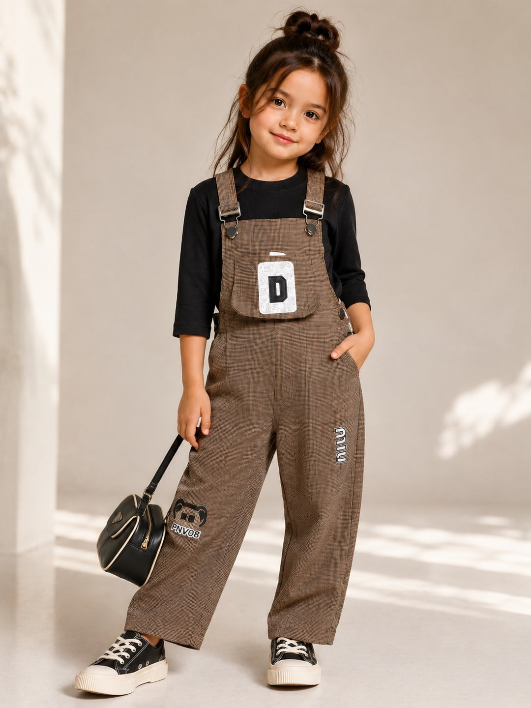 Girls Brown Corduroy Dungaree With T-Shirt  [GD-3C-4185] (1-13Years)