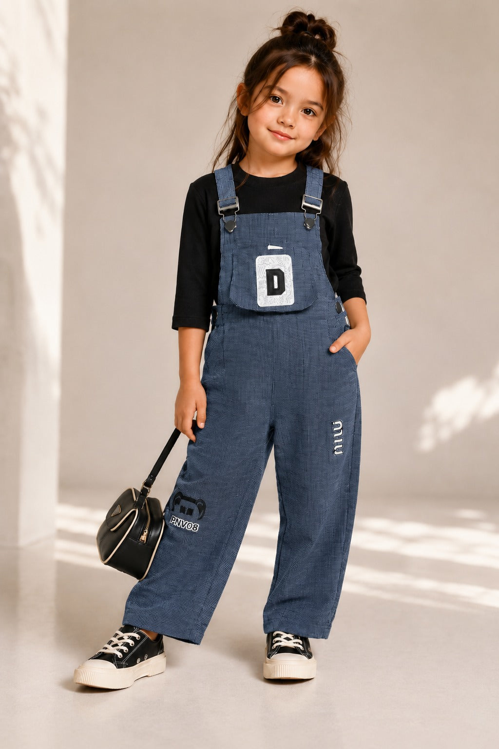 Girls Blue Corduroy Dungaree With T-Shirt  [GD-5C-6531] (1-13Years)