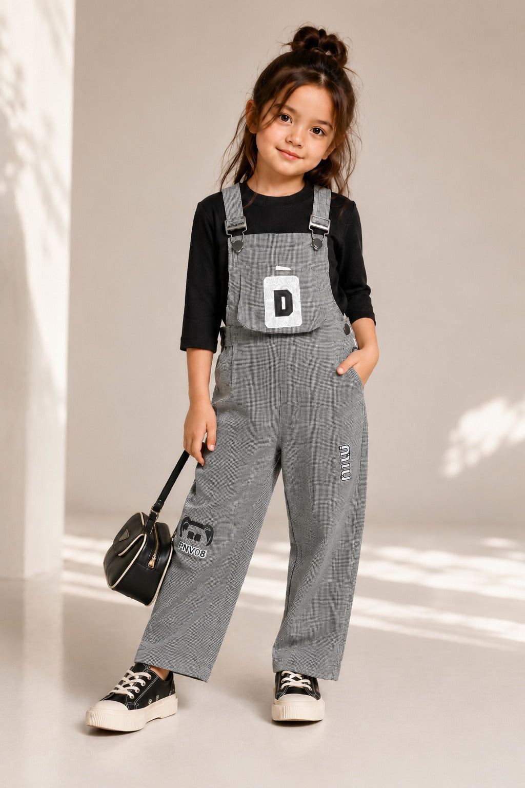 Girls Light Grey Corduroy Dungaree With T-Shirt  [GD-1C-5255] (1-13Years)