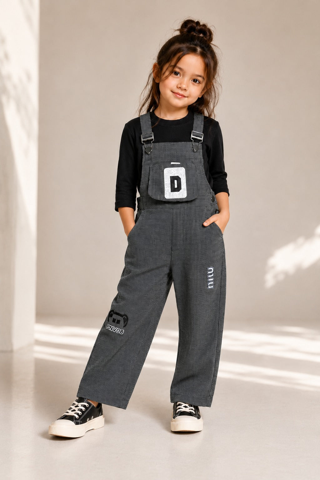 Girls Grey Corduroy Dungaree With T-Shirt  [GD-4C-8945] (1-13Years)