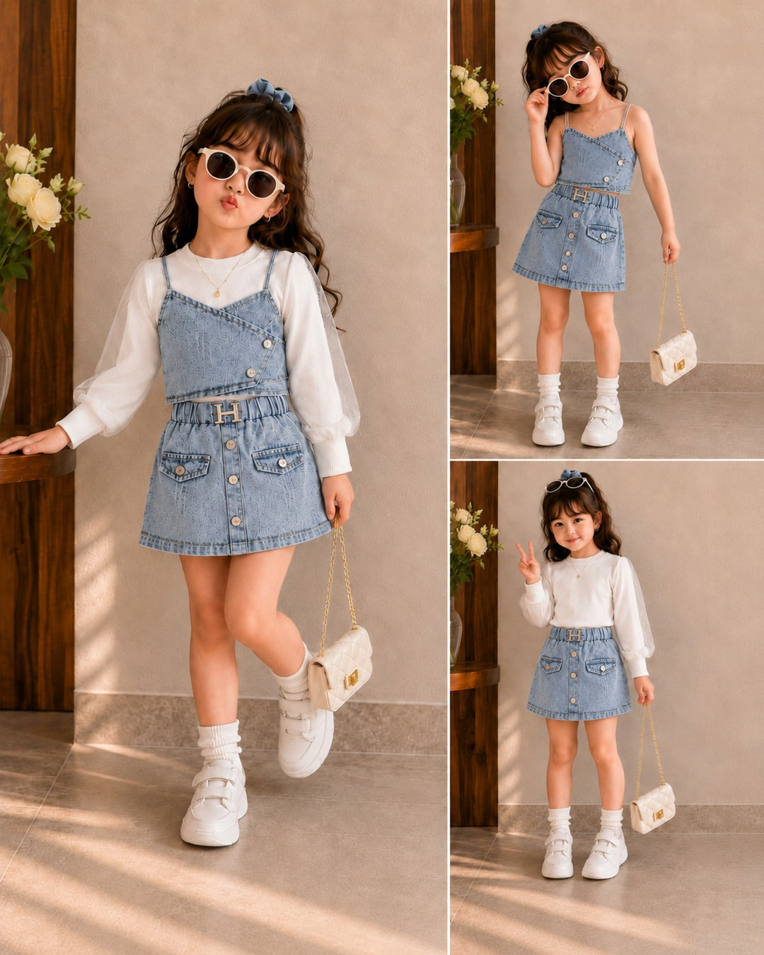 Girl's Denim 3 IN 1 Co-Ord Set Set [GCS-5J-5540] (4-12Years)