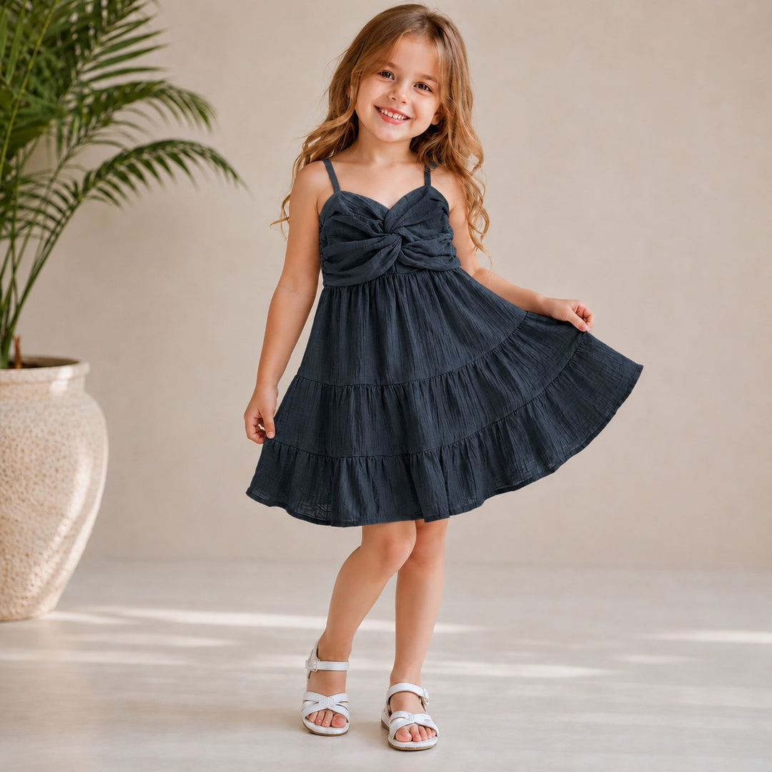 Girl's Grey Summer Spaghetti Onepice [GD-1B-5440] (2-9Years)