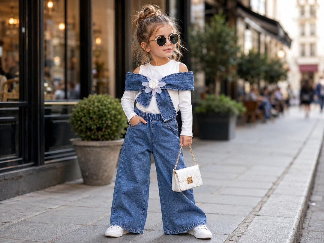 GIRLS DESIGNER DENIM CO-ORD SET [GCS-1E-8112] (4-12Years)