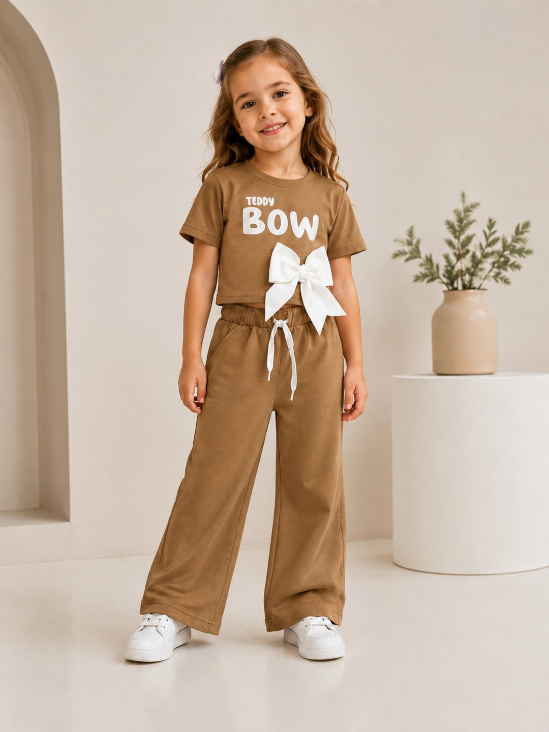 Girl's Brown Teddy Bow Co-Ord Set [GCS-2H-2231] (4-12 Years)
