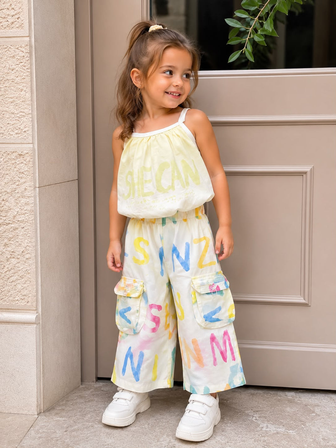 Girls Printed Yellow Co-Ord Set [GCS-3E-3798] (5-13Years)