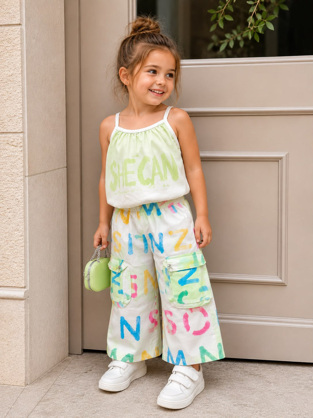 Girls Printed Green Co-Ord Set [GCS-3E-2875] (5-13Years)